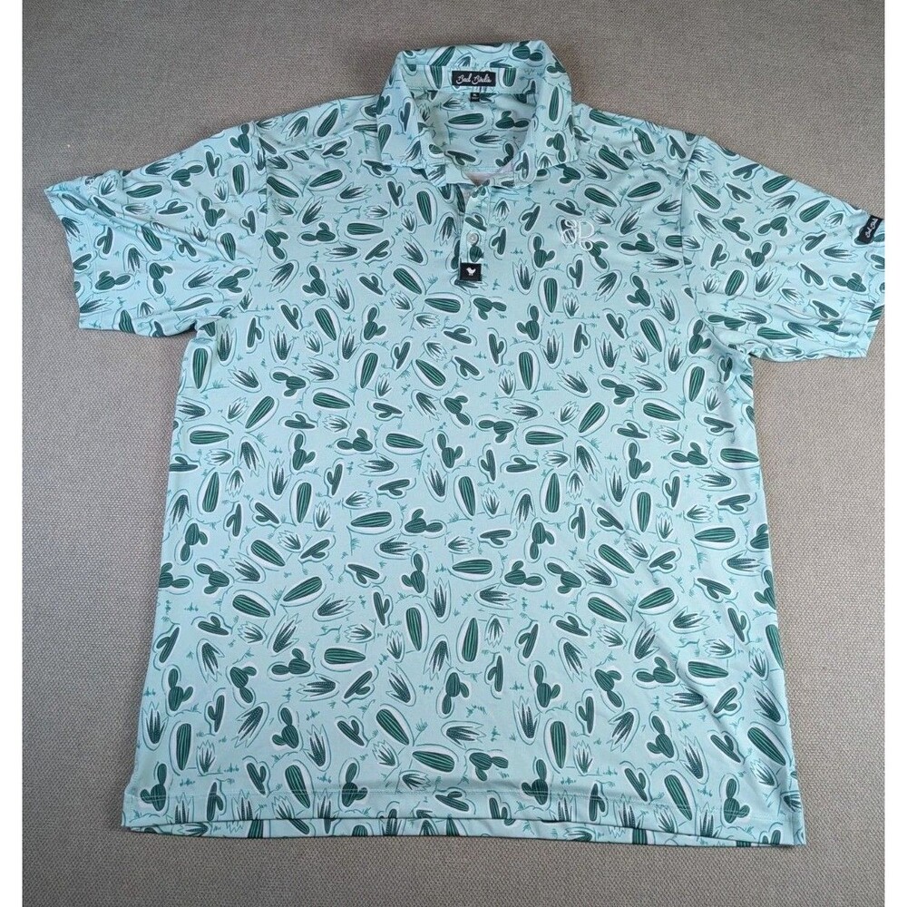 Bad Birdie Green W/Cactus Size XL Golf Polo Shirt Performance Stretch Pre-owned
